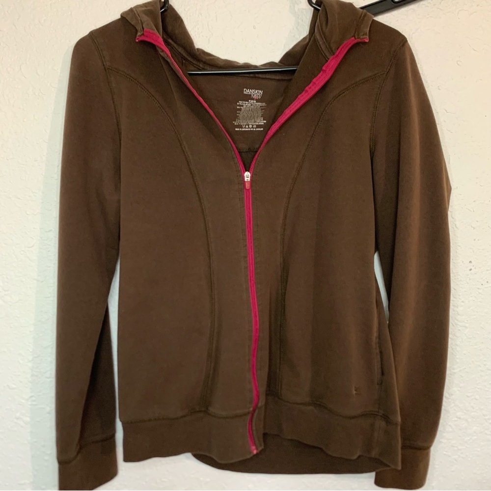 Danskin Brown Hoodie with Pink Trim